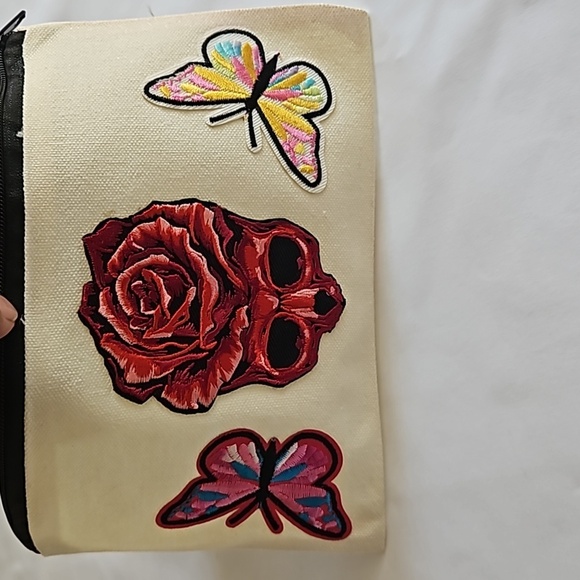 Hand Crafted embroidered bag red skull multicolored butterflies red rose rustic - Picture 17 of 17